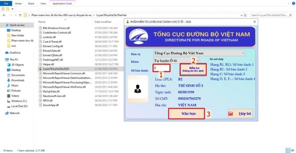 Điền thông tin để bắt đầu luyện thi lý thuyết với phần mềm