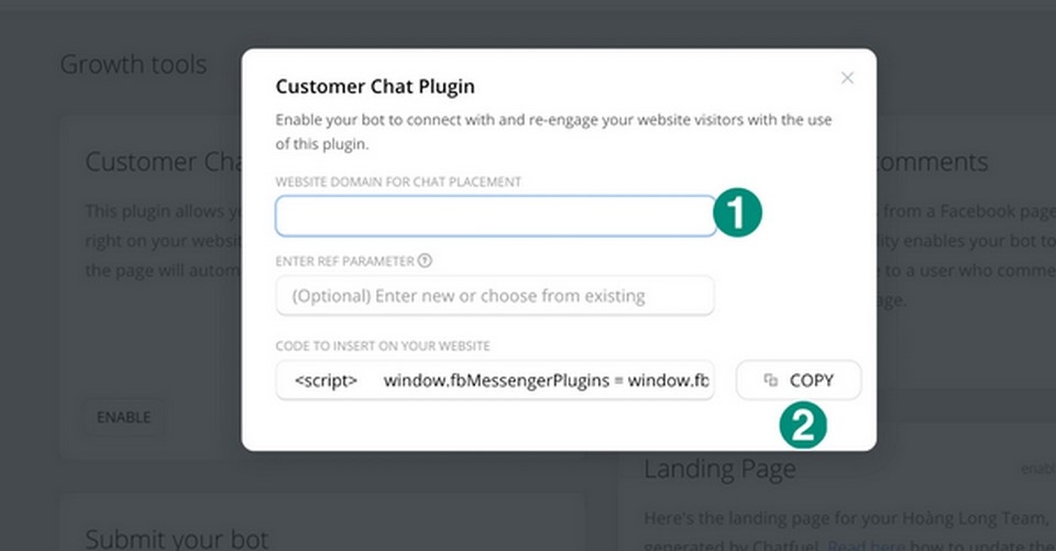 Trên màn hình lúc này sẽ hiển thị các thuộc tính để tạo Chatbox như ảnh
