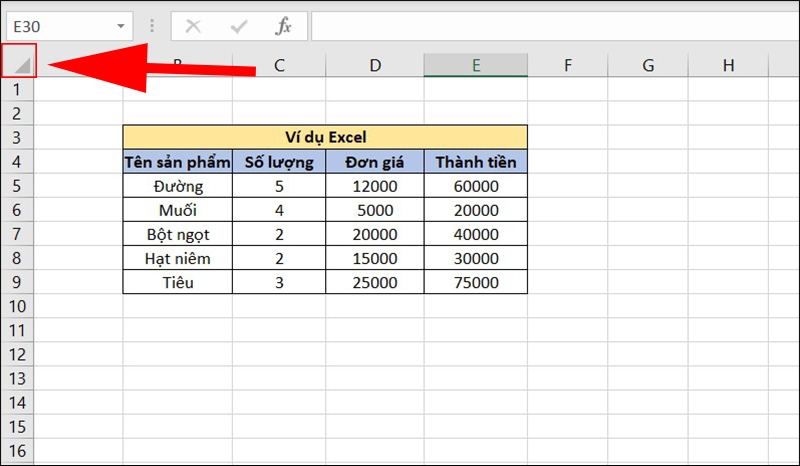 Cách chọn vùng dữ liệu trong Excel (ảnh 3)