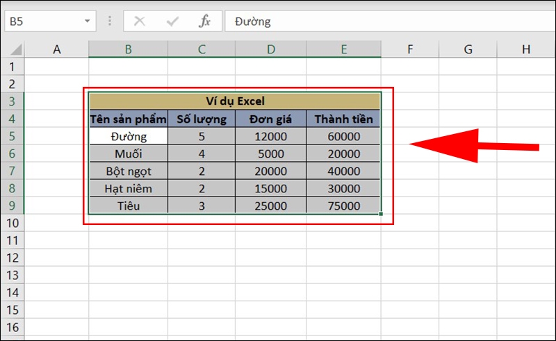 Cách chọn vùng dữ liệu trong Excel (ảnh 5)