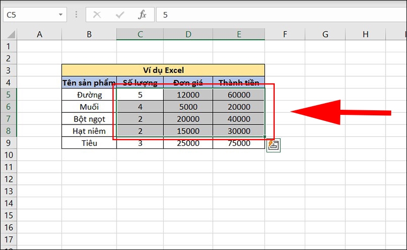 Cách chọn vùng dữ liệu trong Excel (ảnh 7)