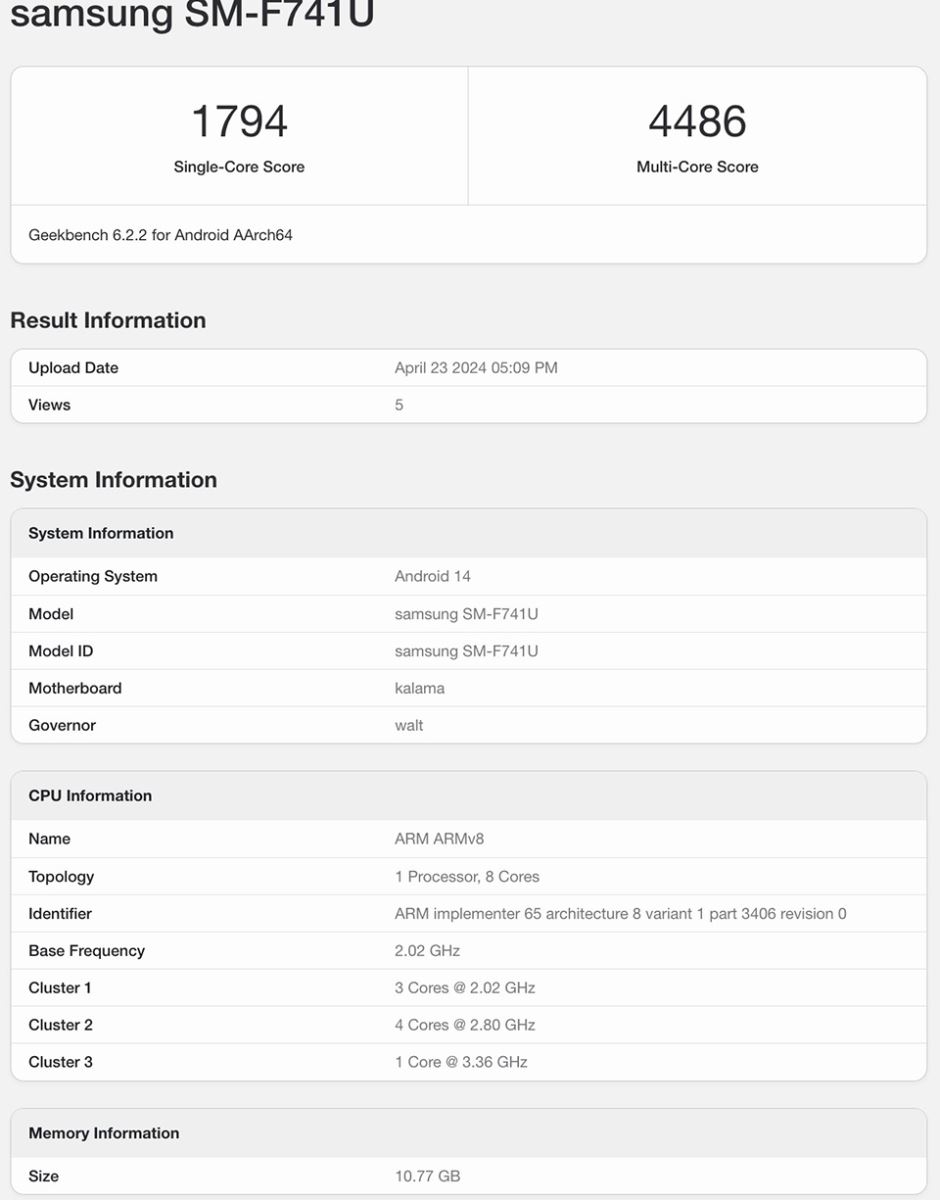 Samsung thử nghiệm hiệu năng Galaxy Z Flip6 trên Geekbench (ảnh 1)