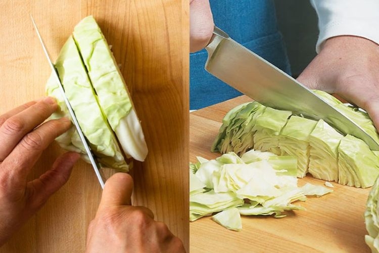 cắt bắp cải thành miếng vuông