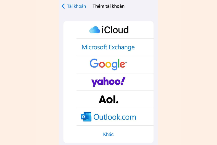 Lựa chọn vào dịch vụ mà bạn muốn đăng nhập mail iCloud