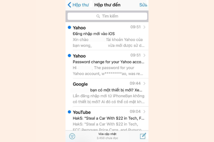 Nhấn vào tài khoản đó để có thể chuyển đến iCloud Mail