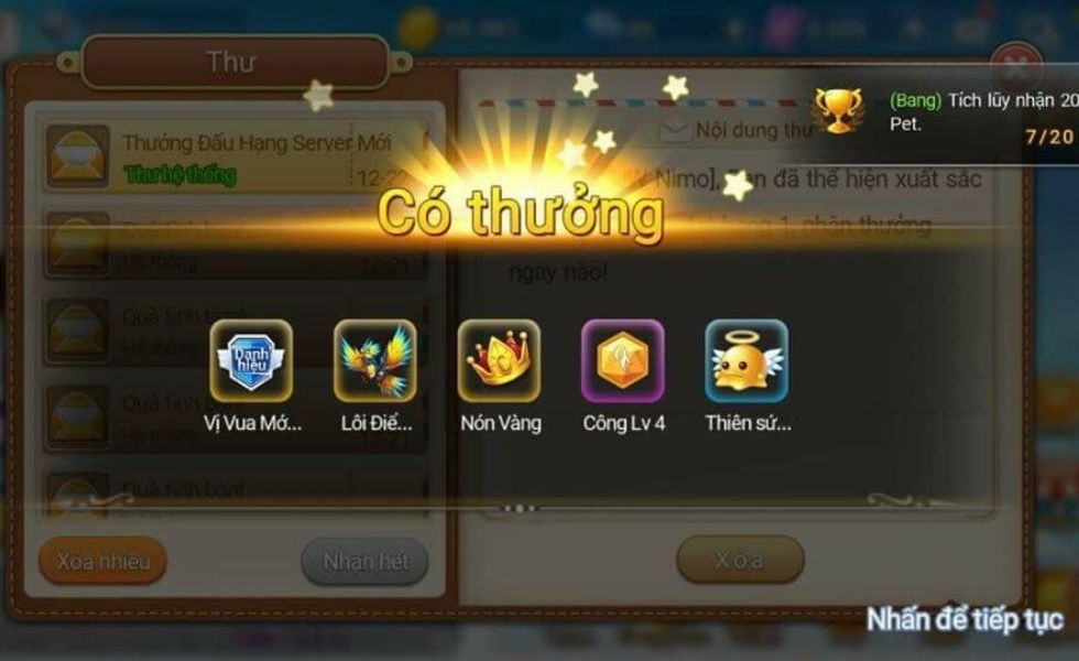 mở thư nhận quà trong game