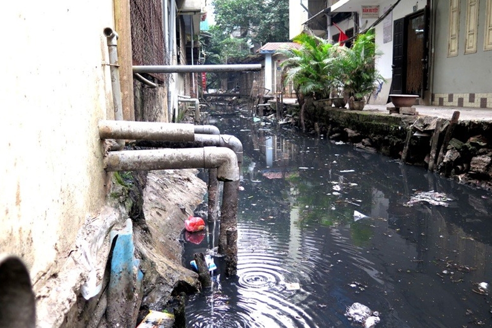 Nước thải sinh hoạt gây ô nhiễm nguồn nước.