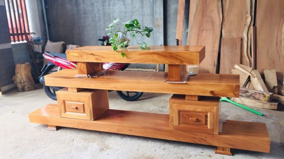 Kệ tivi nguyên khối gỗ xoan đào