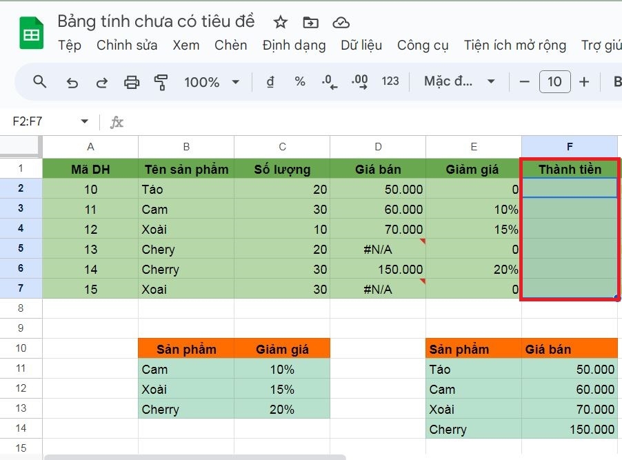 Cách dùng hàm ISNA trong phần mềm Google Sheets dễ hiểu qua ví dụ 2