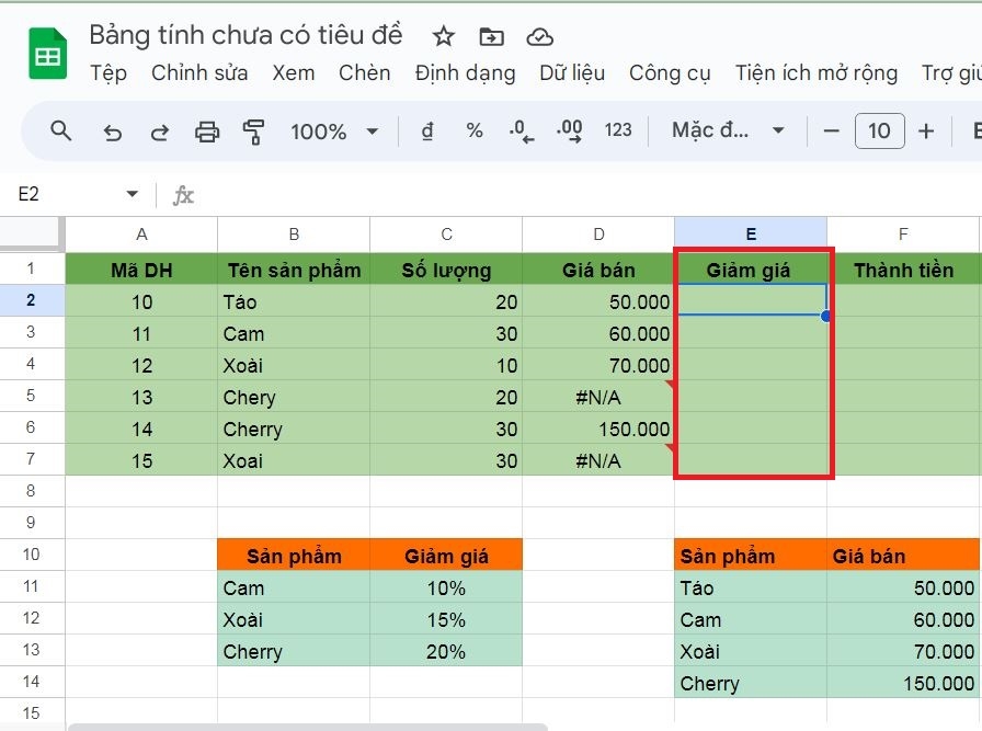 Cách dùng hàm ISNA trong phần mềm Google Sheets dễ hiểu qua ví dụ 4