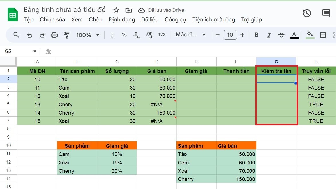 Cách dùng hàm ISNA trong phần mềm Google Sheets dễ hiểu qua ví dụ 6