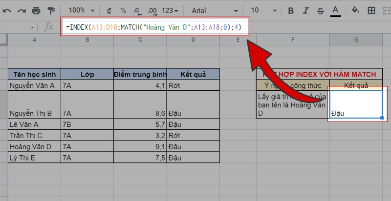Hàm INDEX trong Google Sheet (ảnh 5)
