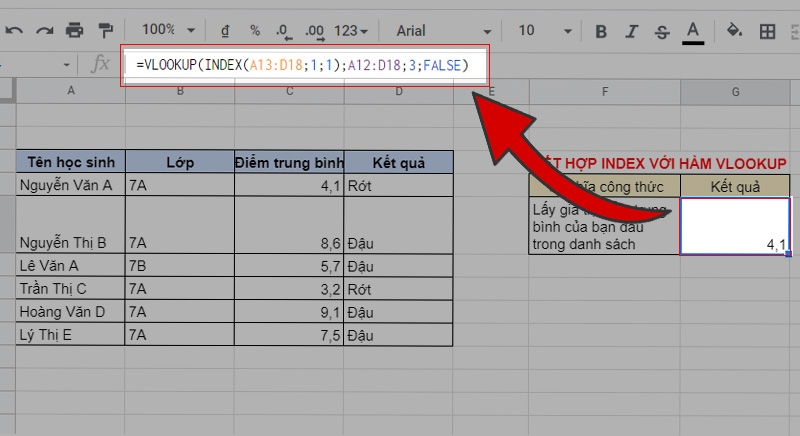 Hàm INDEX trong Google Sheet (ảnh 6)