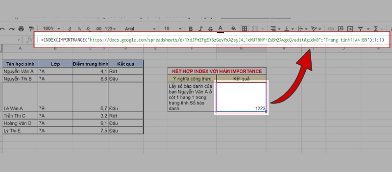 Hàm INDEX trong Google Sheet (ảnh 7)