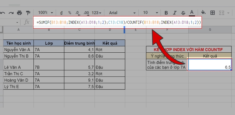 Hàm INDEX trong Google Sheet (ảnh 8)
