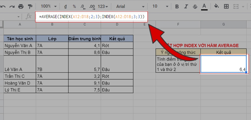 Hàm INDEX trong Google Sheet (ảnh 10)
