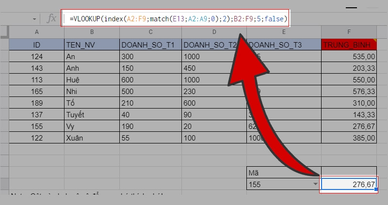 Hàm INDEX trong Google Sheet (ảnh 11)