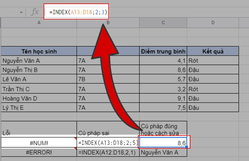 Hàm INDEX trong Google Sheet (ảnh 16)
