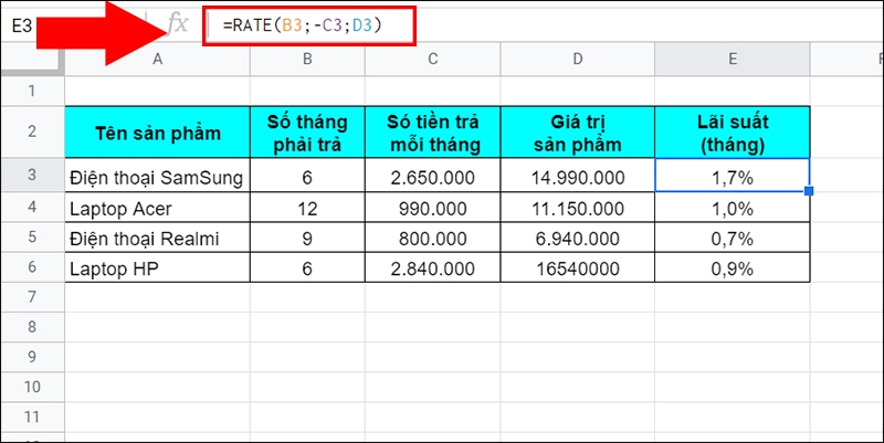 Hàm RATE (ảnh 2)