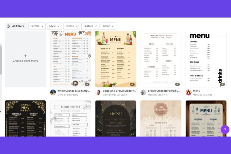 menu canva