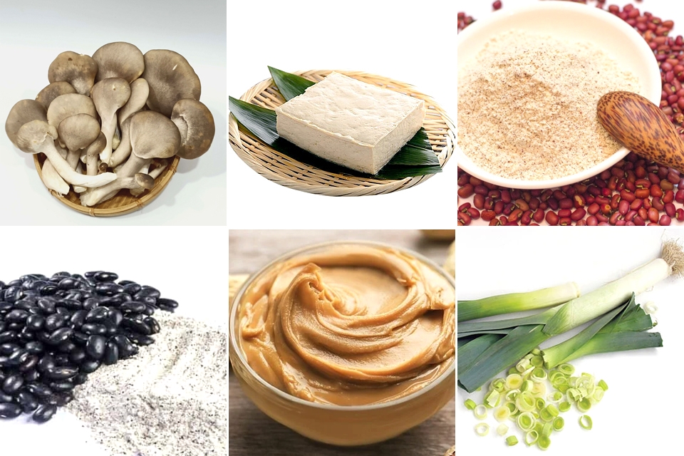 Nguyên liệu làm Pate chay bằng nấm và bột đậu.