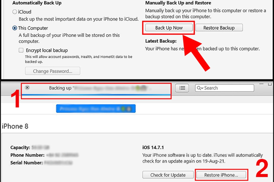 Các bạn kéo xuống phần Backups rồi chọn Back Up Now