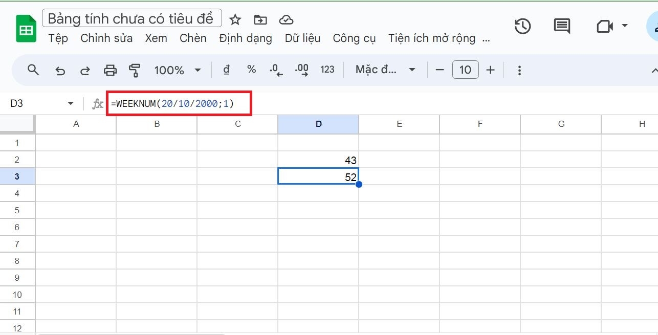 Hàm WEEKNUM là gì? Cách sử dụng hàm trong Google Sheets chi tiết 4