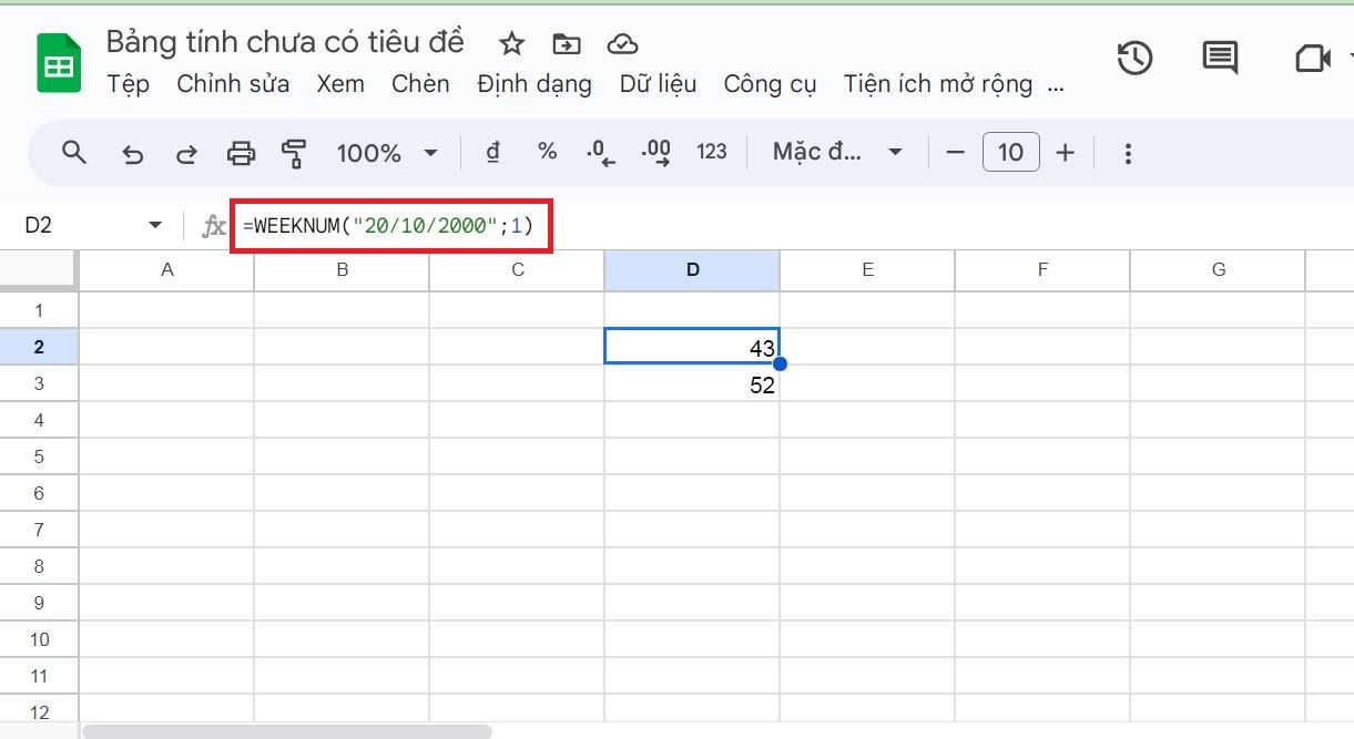 Hàm WEEKNUM là gì? Cách sử dụng hàm trong Google Sheets chi tiết 5