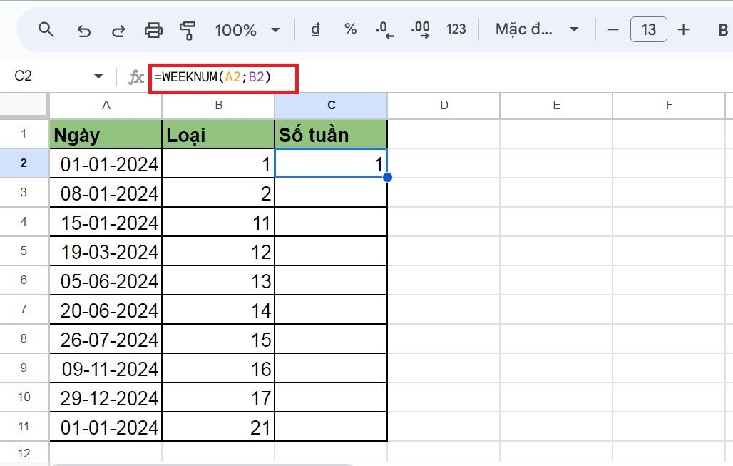 Hàm WEEKNUM là gì? Cách sử dụng hàm trong Google Sheets chi tiết 8