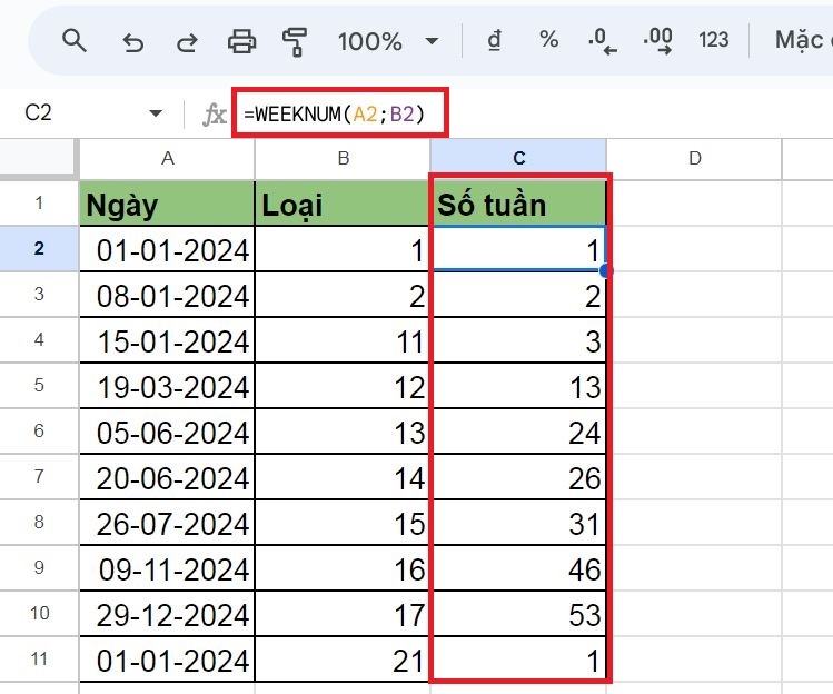 Hàm WEEKNUM là gì? Cách sử dụng hàm trong Google Sheets chi tiết 9