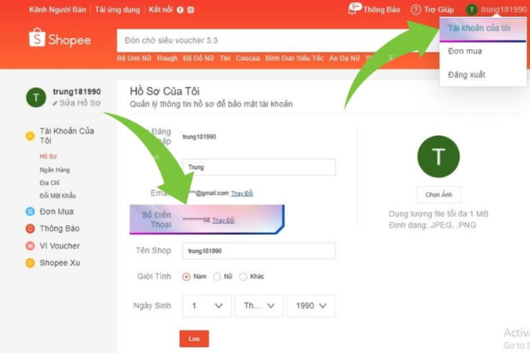 Chọn Tài khoản của tôi