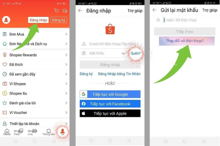 Cách đổi số điện thoại trên Shopee khi không thể đăng nhập vào tài khoản