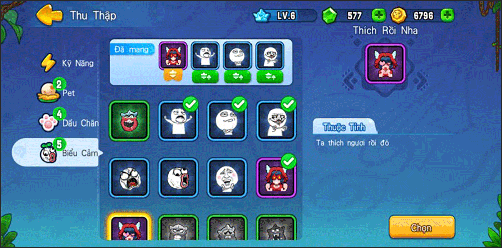 Có nhiều biểu tượng cảm xúc trong game
