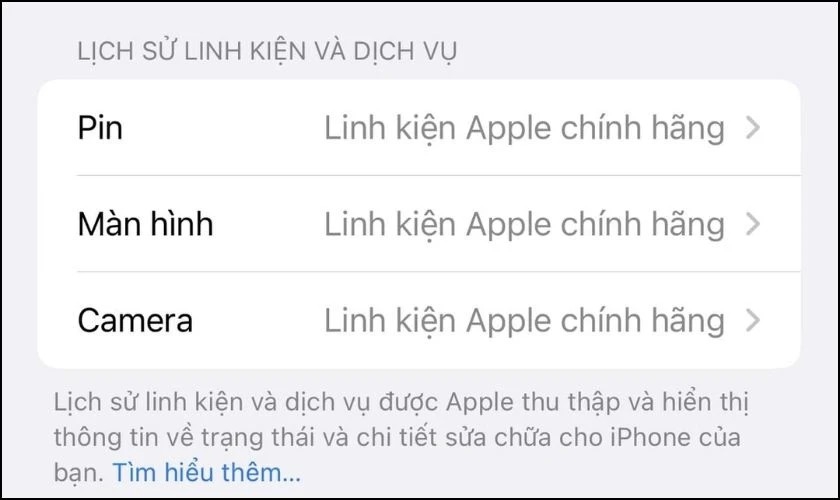 iPhone báo linh kiện chính hãng 1