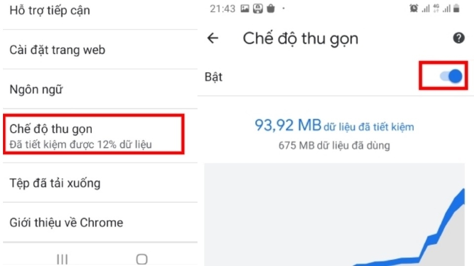Vào Cài đặt => chọn Chế độ thu gọn => kéo thanh trượt sang chế độ ON