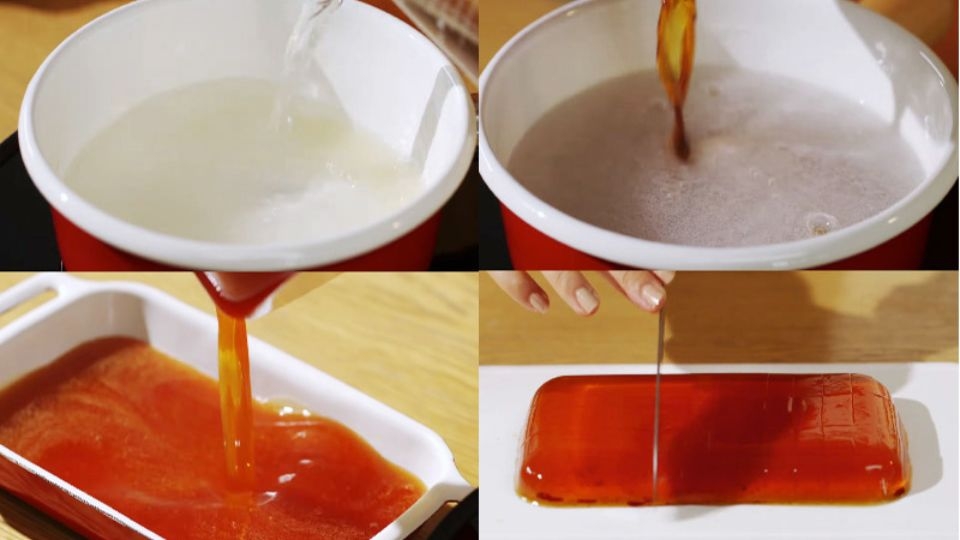 Những miếng thạch caramel núng nính thêm màu sắc bắt mắt gia tăng sự hấp dẫn cho trà sữa caramel.