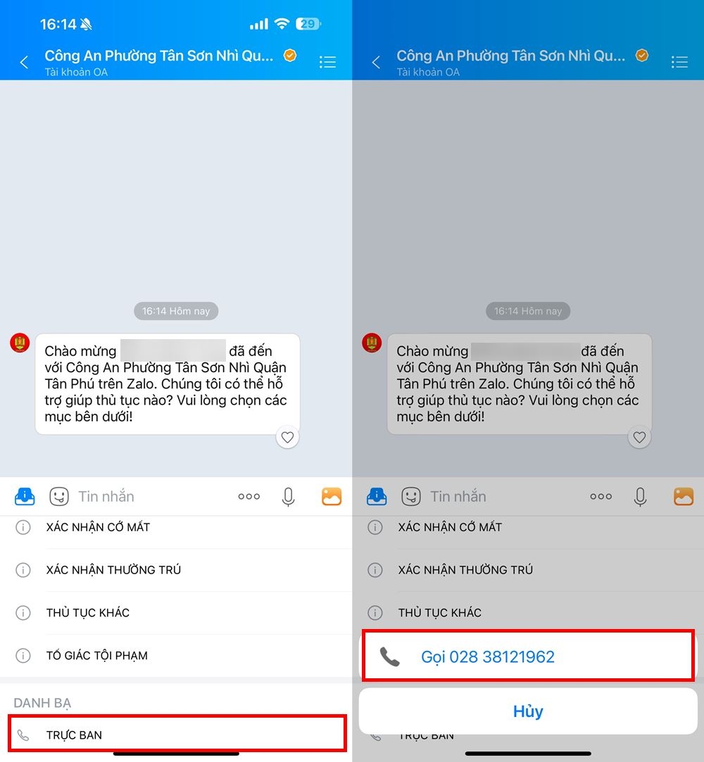 Cách tra cứu số điện thoại Công an phường, quận ngay trên Zalo 3