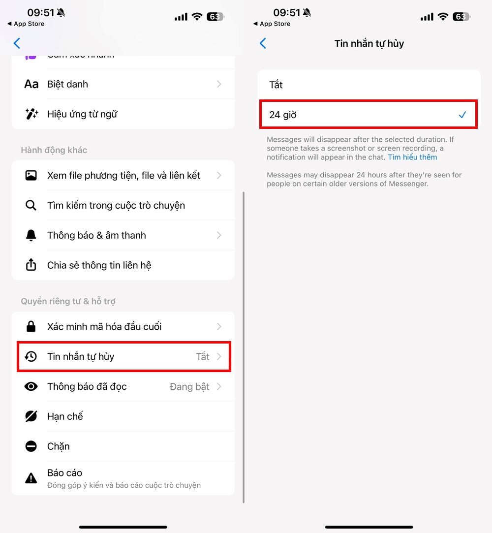 Cách bật chế độ tự huỷ tin nhắn trên Messenger 3