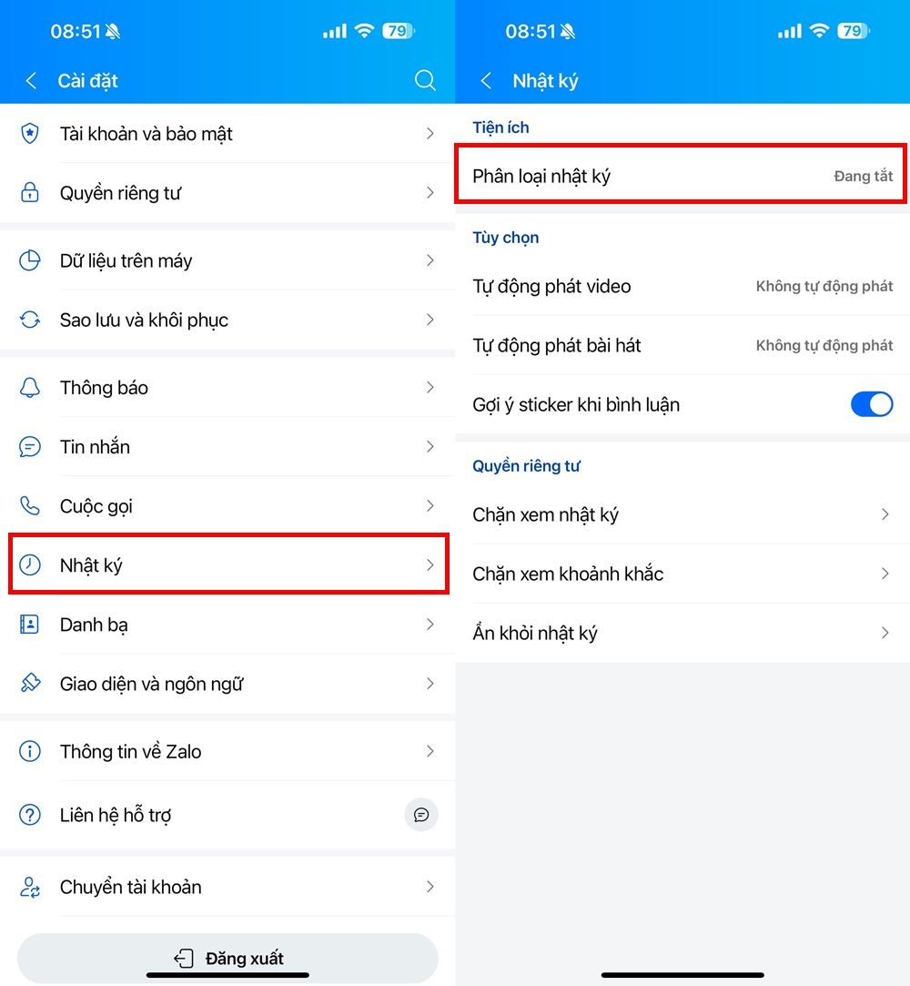 Cách phân loại nhật ký trên Zalo 2