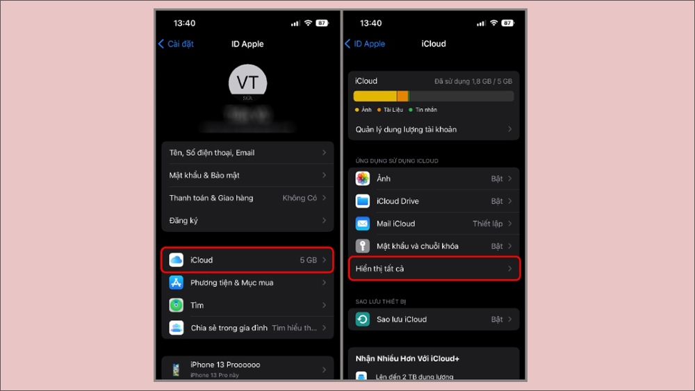 chọn vào Hiển thị tất cả