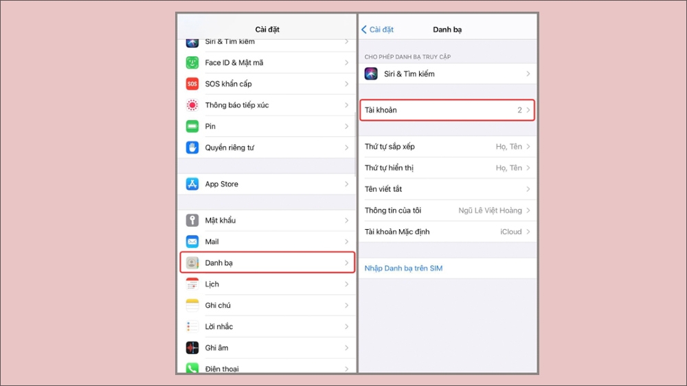chọn mục Tài khoản