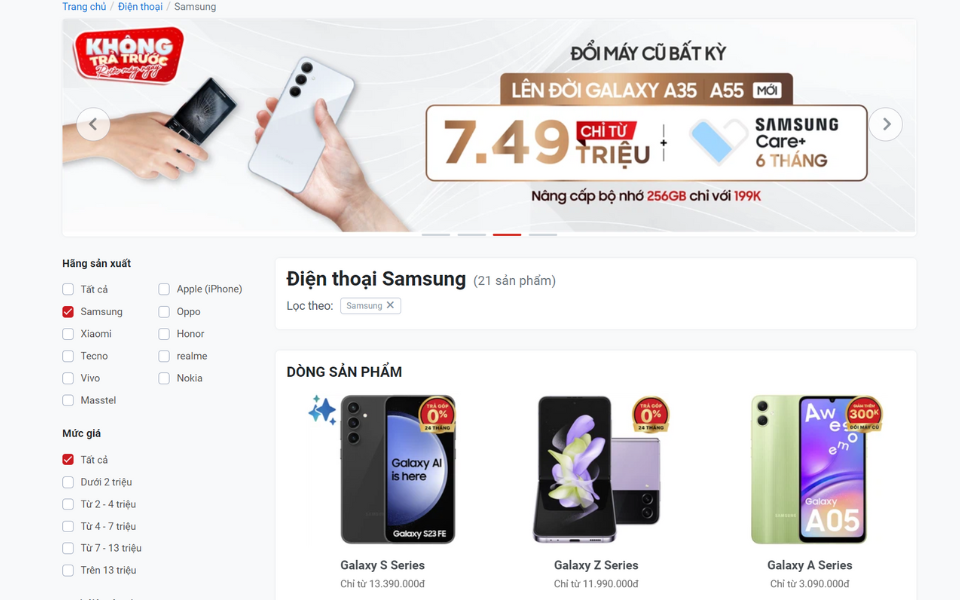 Điện thoại Samsung đang được bán tại FPT Shop