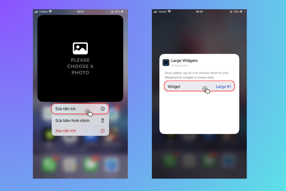 Nhấn giữ vào widget mà bạn vừa thêm vào màn hình rồi chọn Sửa tiện ích