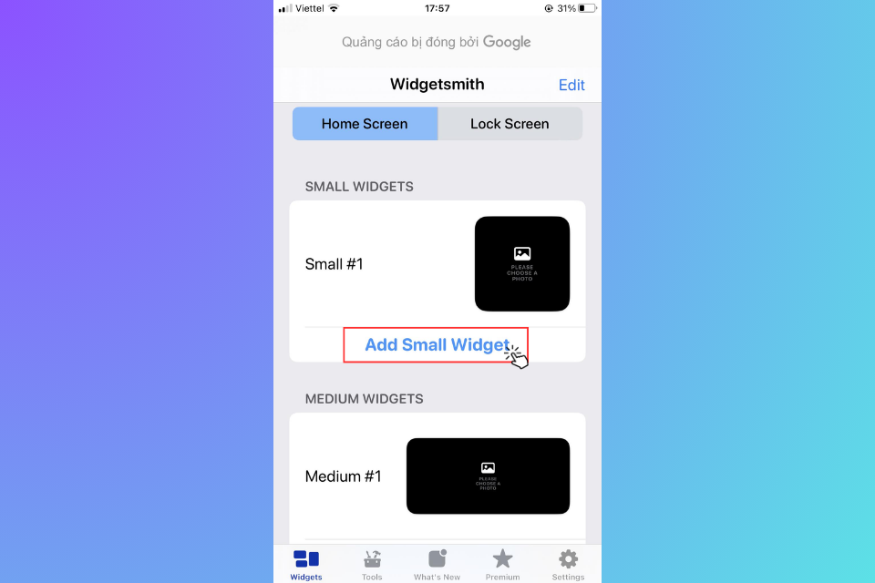 Bạn có thể làm điều này bằng cách nhấn vào nút Add Small/Medium/Large Widget ở bên dưới từng mục