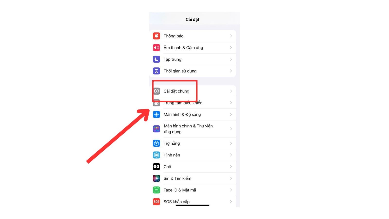 Hãy vào mục Cài đặt trên iPhone, sau đó ấn vào Cài đặt chung