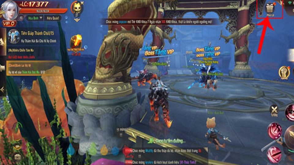 Truy cập và đăng nhập tài khoản game Tuyệt Thế Kiếm Vương rồi chọn vào mục Phúc lợi.