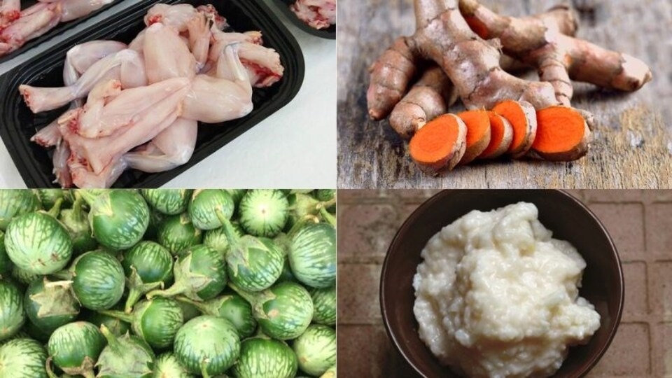 Chuẩn bị nguyên liệu cho cách nấu món ếch om cà xanh.