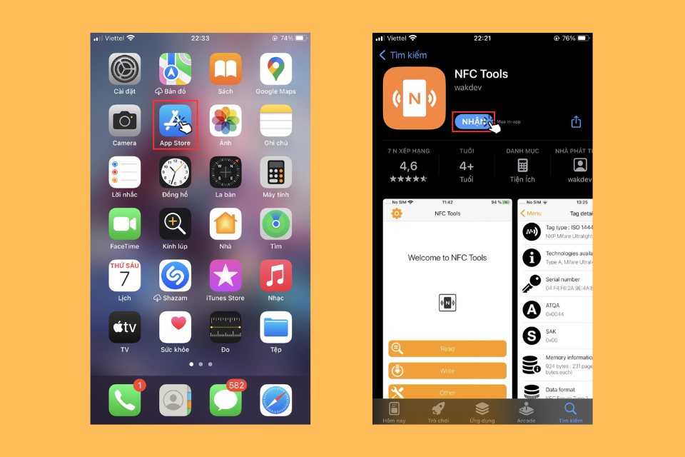 Truy cập ứng dụng App Store và cài đặt ứng dụng NFC Tools về điện thoại