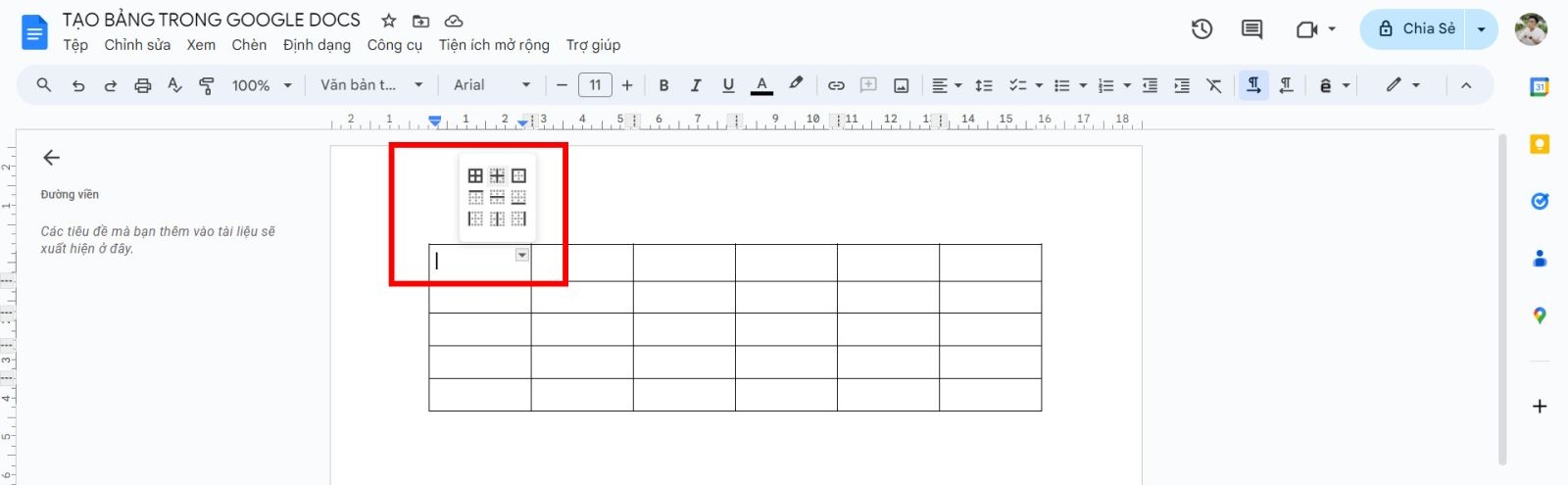 cách tạo bảng trong Google Docs 15