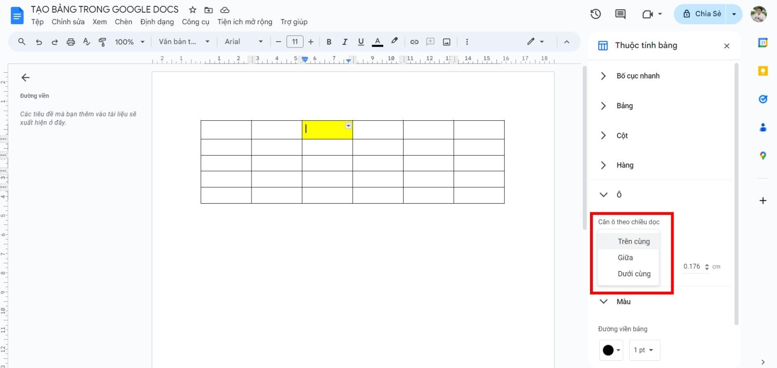 cách tạo bảng trong Google Docs 22